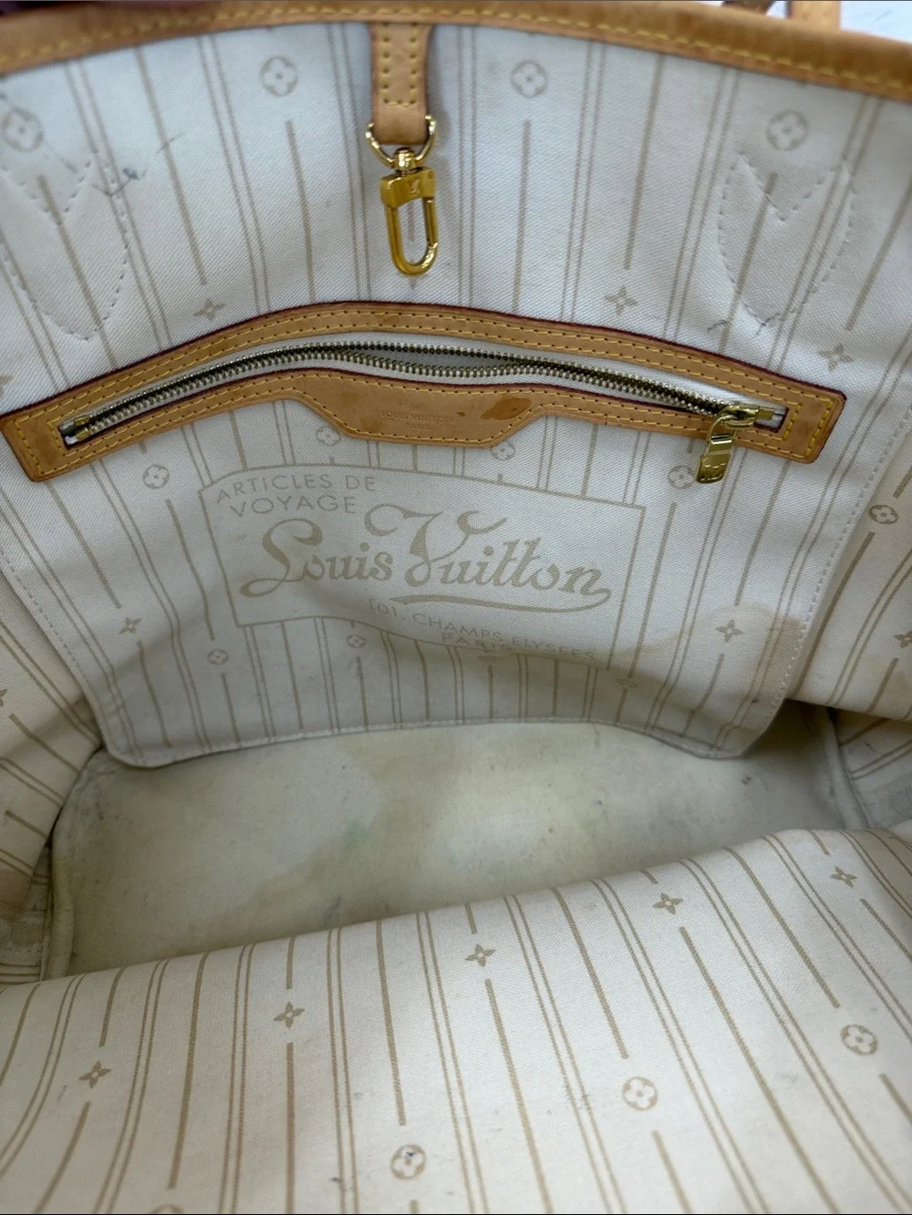 Louis Vuitton Damier Azur Canvas Tote with Tan Leather Trim